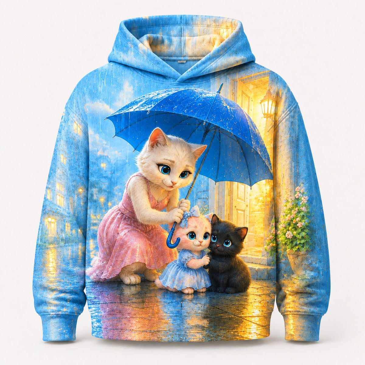 Blue Umbrella Promise Pullover Hoodie single front view — The Fluffy Fam