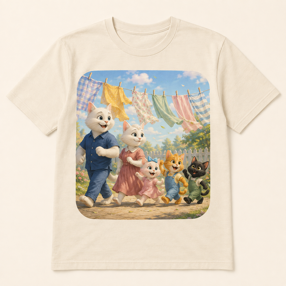 Laundry Line Parade Unisex Adult T-Shirt featuring original Little Movie Moments artwork by The Fluffy Fam
