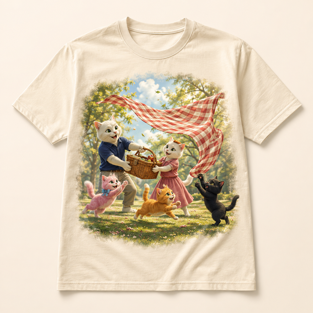 Picnic Blanket Rescue Unisex Adult T-Shirt featuring original Little Movie Moments artwork by The Fluffy Fam