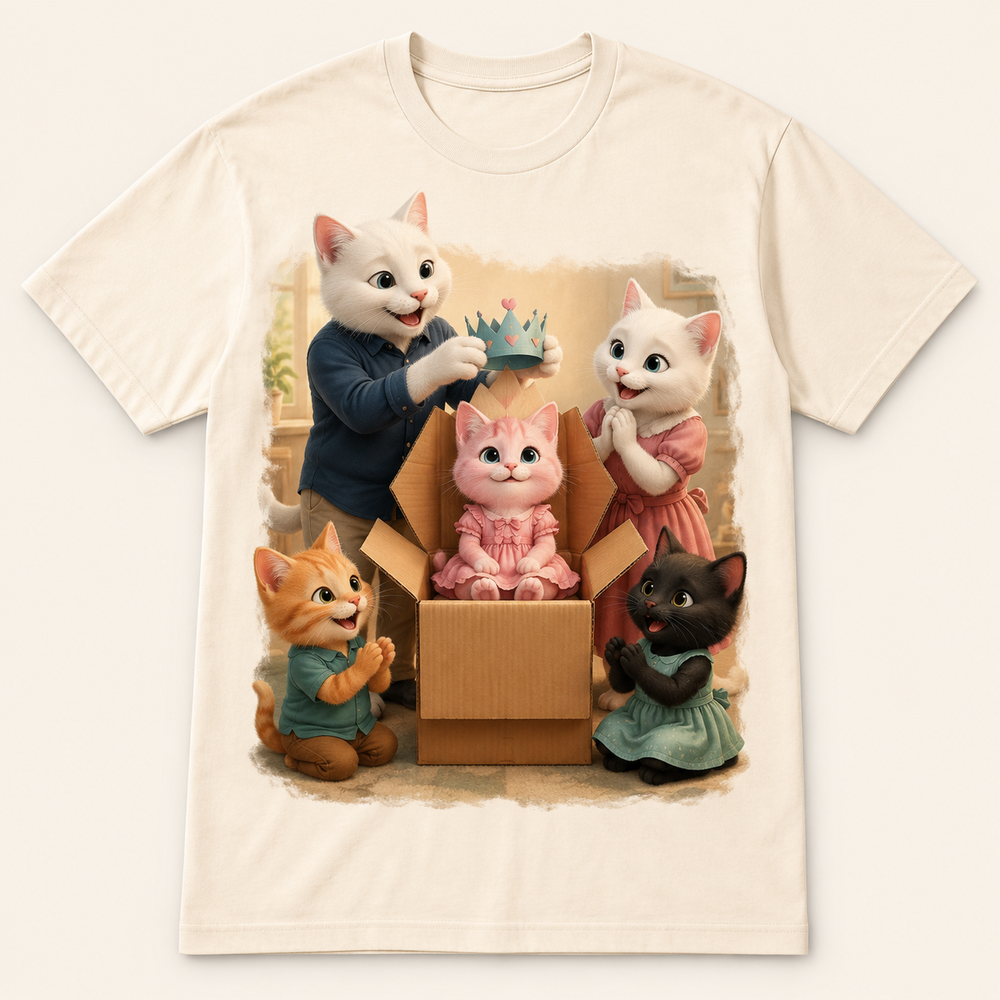Delivery Box Throne Unisex Adult T-Shirt featuring original Little Movie Moments artwork by The Fluffy Fam
