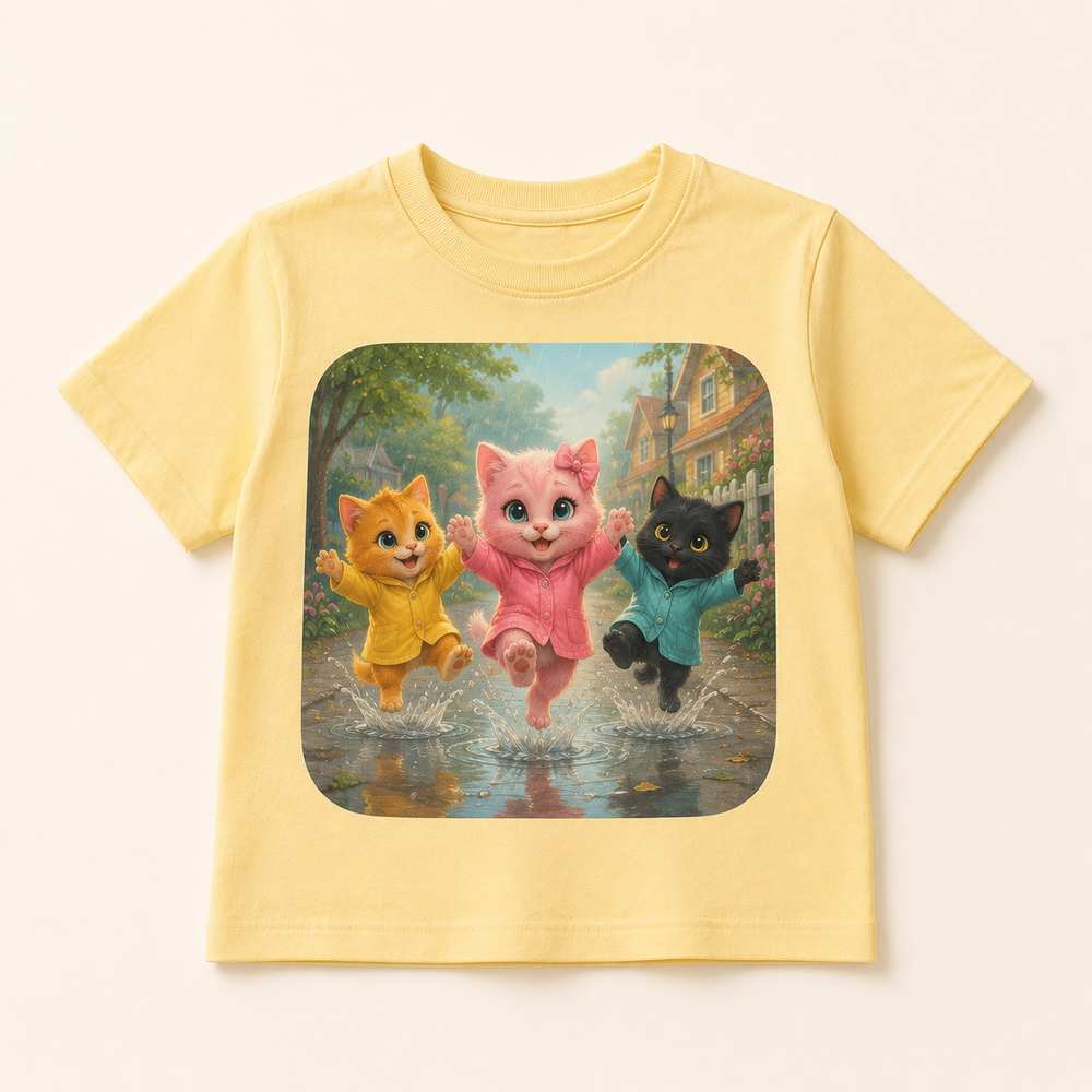 Puddle Jump Team Kids T-Shirt featuring original Little Movie Moments artwork by The Fluffy Fam
