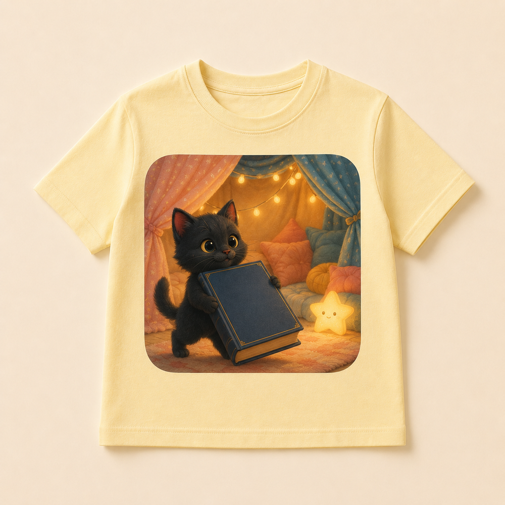 Bedtime Book Captain Kids T-Shirt featuring original Little Movie Moments artwork by The Fluffy Fam