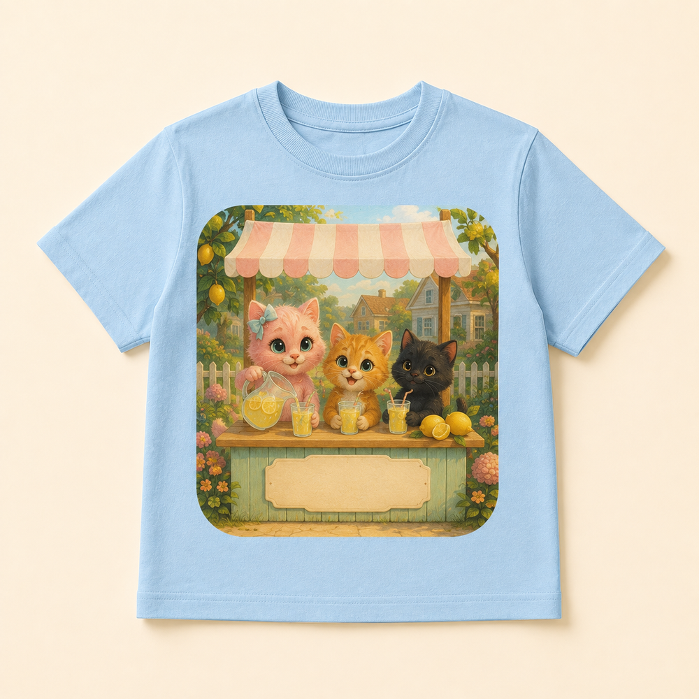 Lemonade Stand Smile Kids T-Shirt featuring original Little Movie Moments artwork by The Fluffy Fam