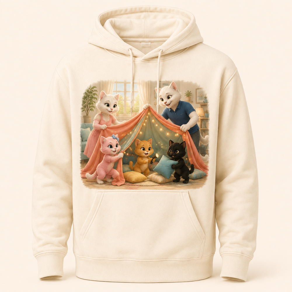 Blanket Fort Committee Pullover Hoodie featuring original Little Movie Moments artwork by The Fluffy Fam