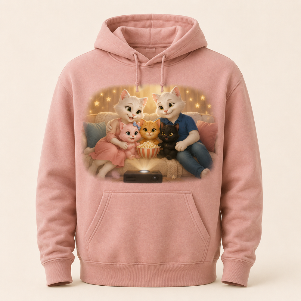 Family Movie Night Pullover Hoodie featuring original Little Movie Moments artwork by The Fluffy Fam