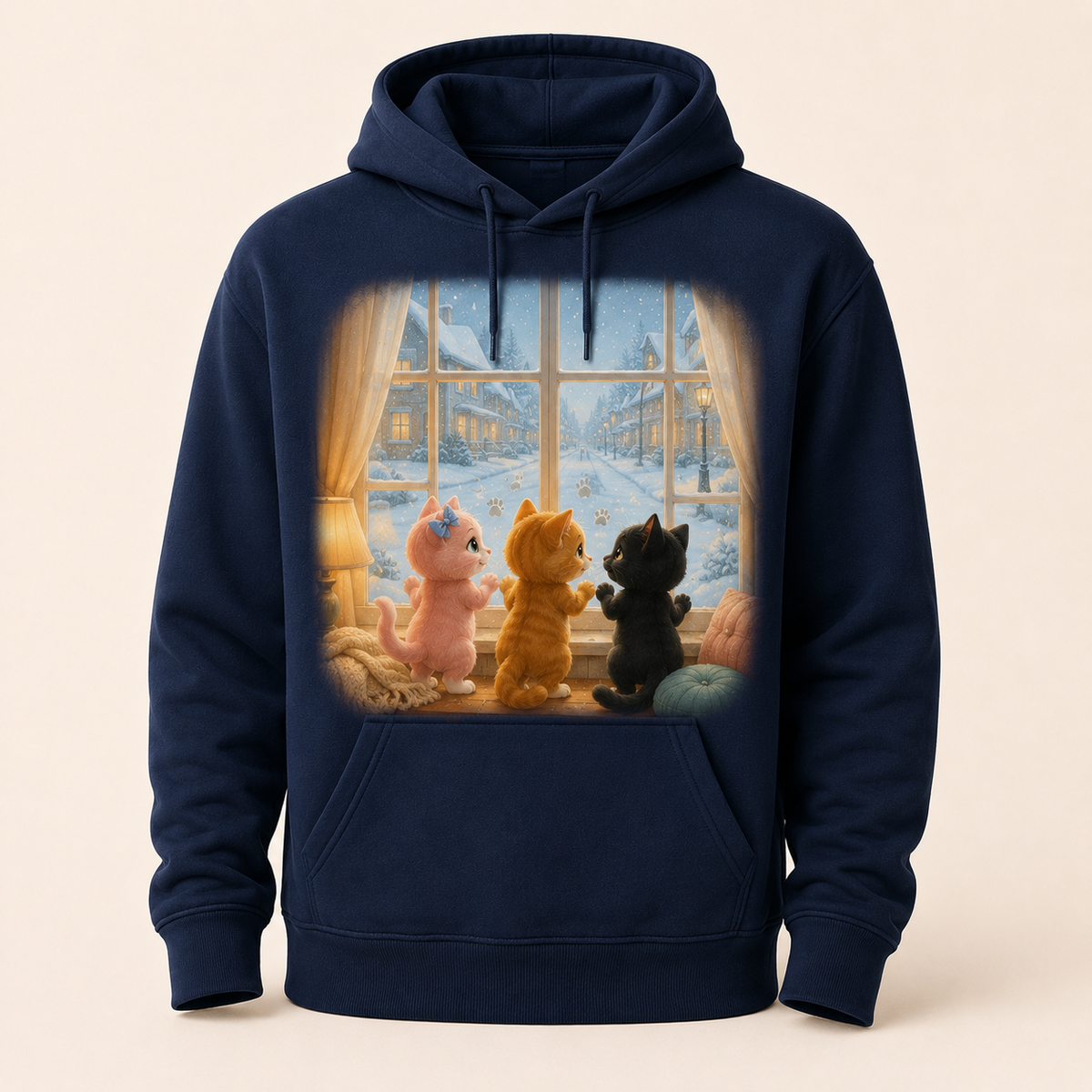 Snow Day Window Pullover Hoodie featuring original Little Movie Moments artwork by The Fluffy Fam