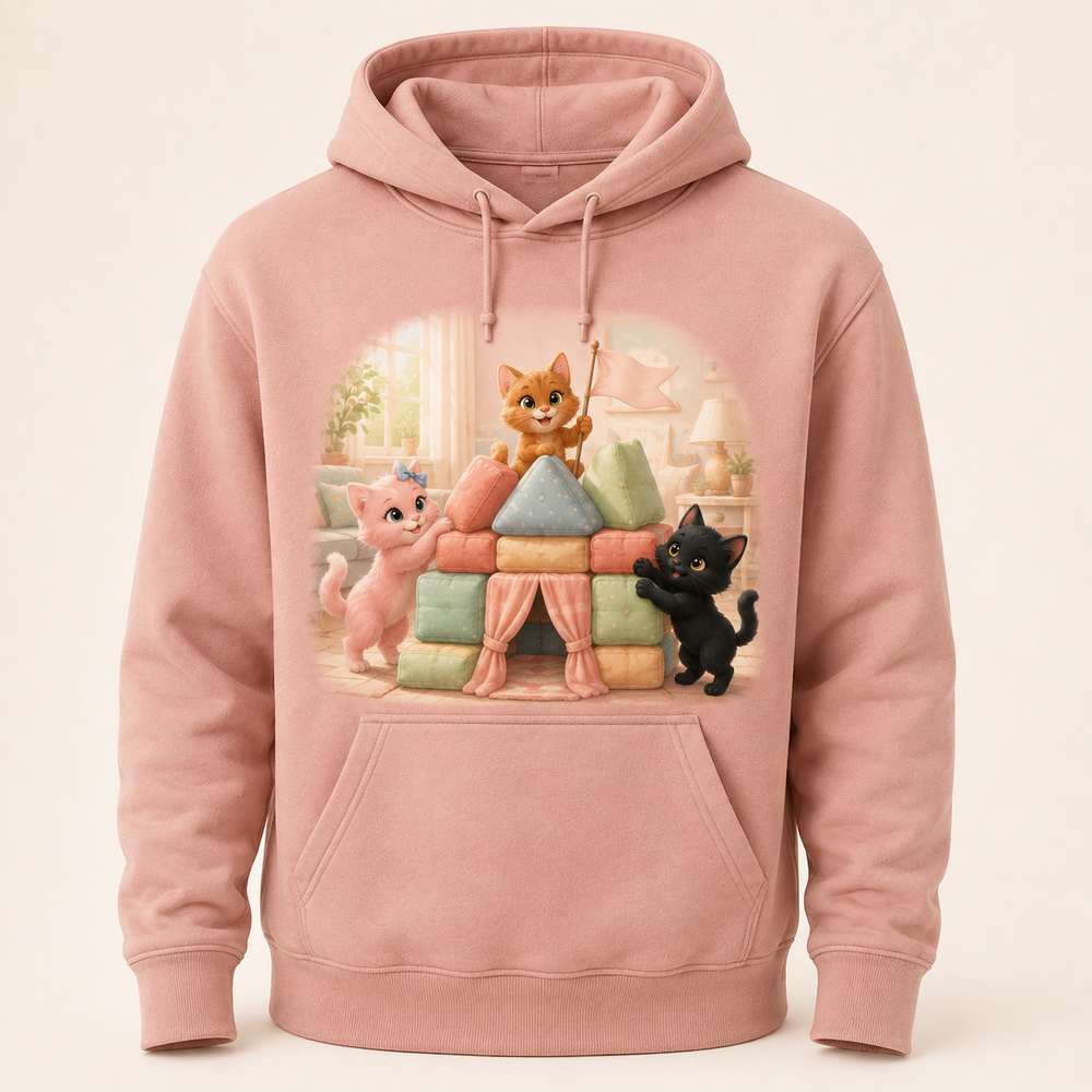 Couch Cushion Castle Pullover Hoodie featuring original Little Movie Moments artwork by The Fluffy Fam