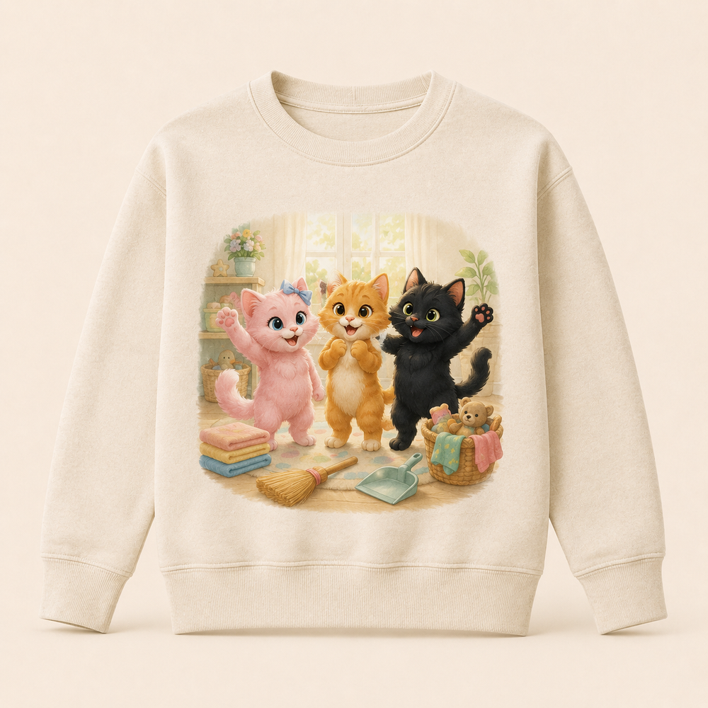 Little Chore Cheer Crewneck Sweatshirt featuring original Little Movie Moments artwork by The Fluffy Fam