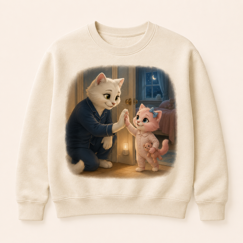 Goodnight High Five Crewneck Sweatshirt featuring original Little Movie Moments artwork by The Fluffy Fam
