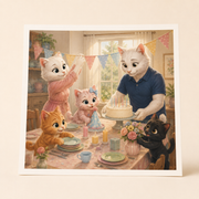 Birthday Table Before Guests Arrive Art Print featuring original Little Movie Moments artwork by The Fluffy Fam