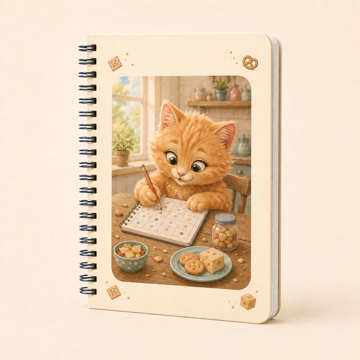 Orange Kitten Snack Log Spiral Notebook featuring original Little Movie Moments artwork by The Fluffy Fam