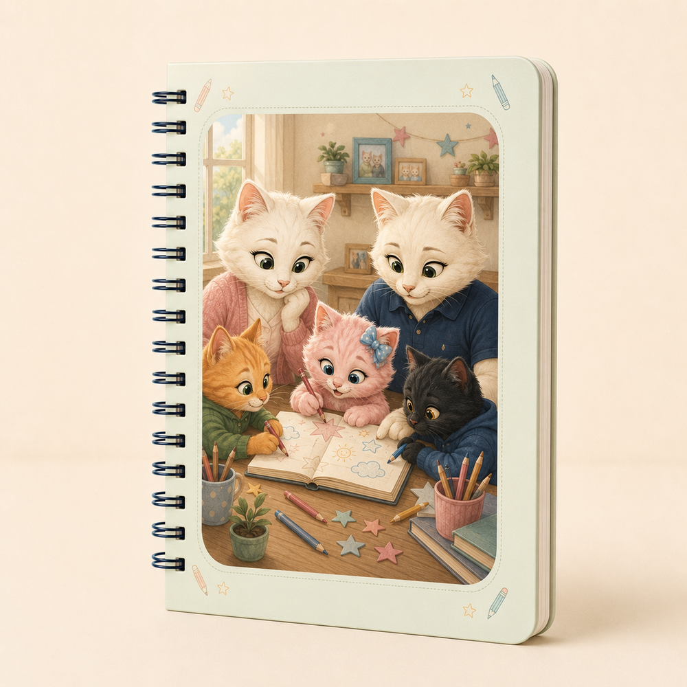 Family Story Starter Spiral Notebook featuring original Little Movie Moments artwork by The Fluffy Fam
