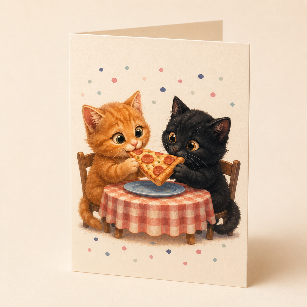 Thank You for the Last Slice Greeting Card featuring original Little Movie Moments artwork by The Fluffy Fam