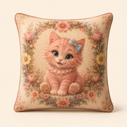 Pink Kitten Bow Portrait Throw Pillow featuring original Little Movie Moments artwork by The Fluffy Fam