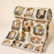 Cozy Windows Repeat Fleece Blanket featuring original Little Movie Moments artwork by The Fluffy Fam