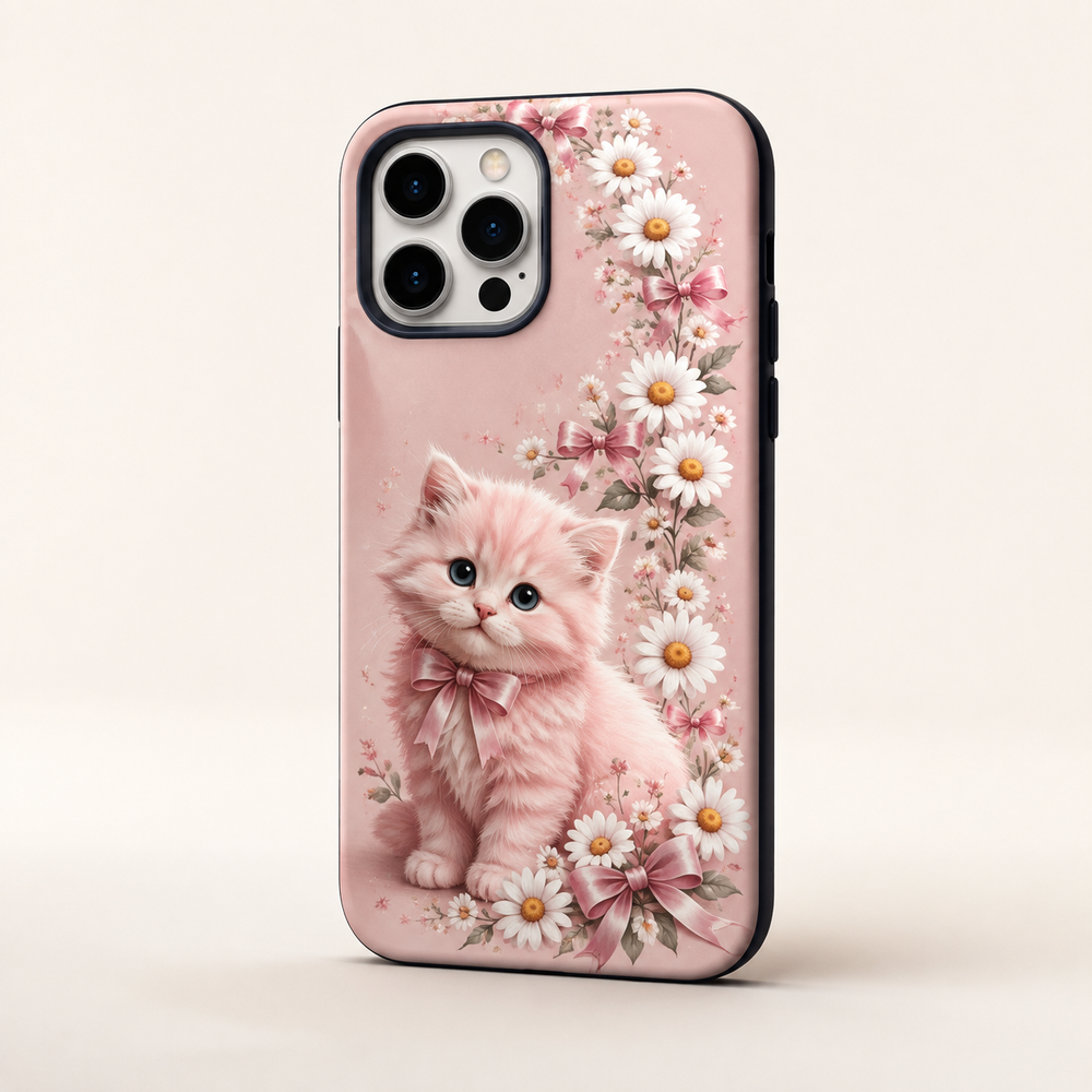 Pink Bow and Daisies Tough Phone Case featuring original Little Movie Moments artwork by The Fluffy Fam