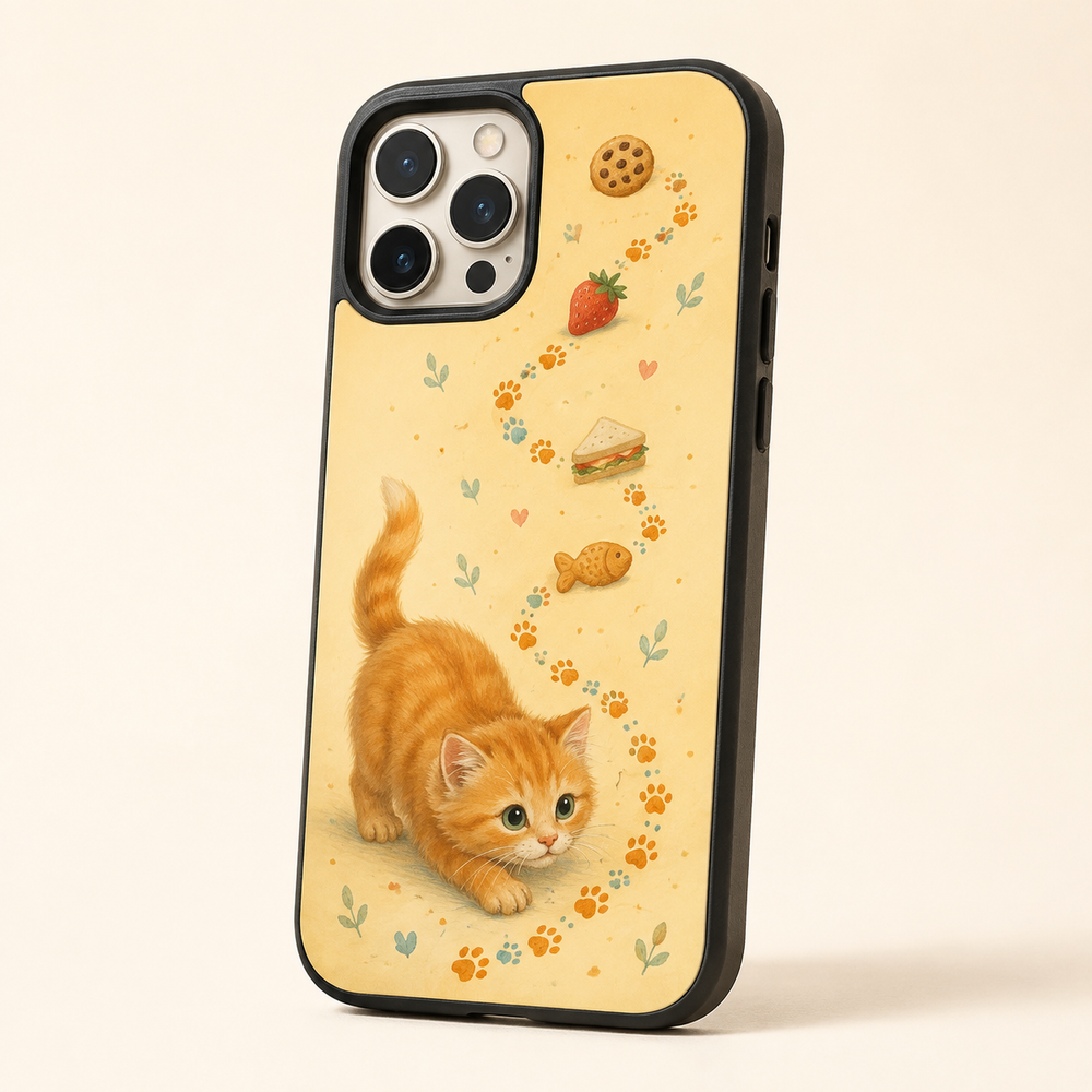 Orange Snacks & Pawprints Tough Phone Case featuring original Little Movie Moments artwork by The Fluffy Fam