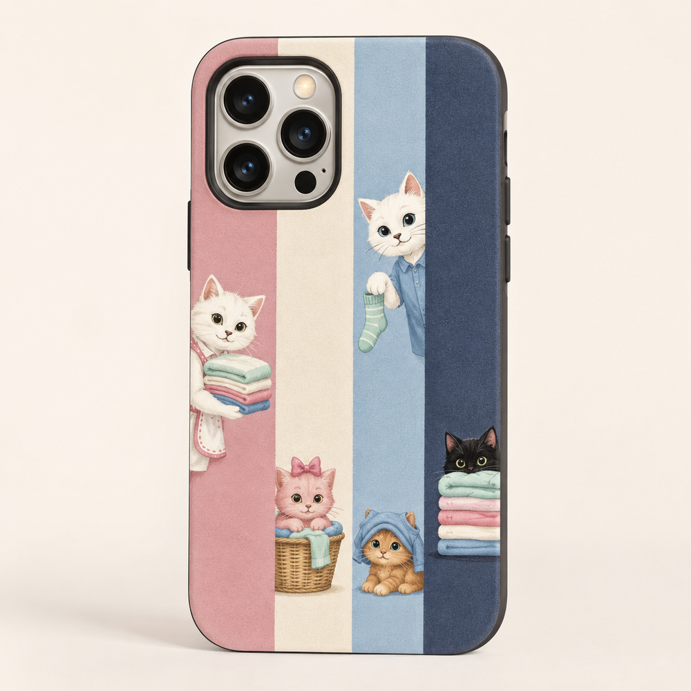 Laundry Day Stripe Tough Phone Case featuring original Little Movie Moments artwork by The Fluffy Fam