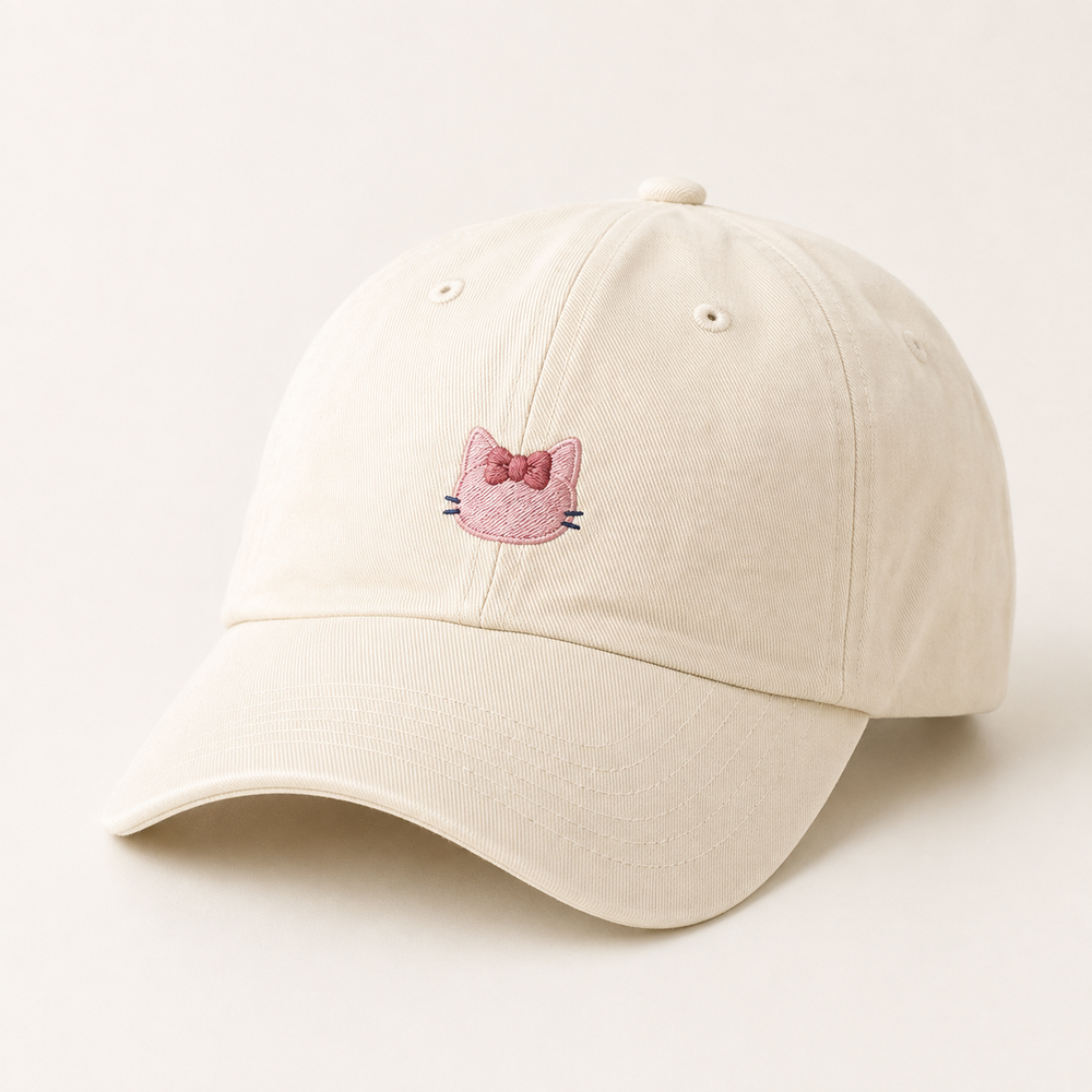 Pink Bow Mini Embroidery Embroidered Dad Hat featuring original Little Movie Moments artwork by The Fluffy Fam