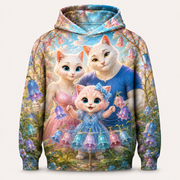 Foxglove Bell Concert all-over print hoodie front view with the whole cat family — The Fluffy Fam