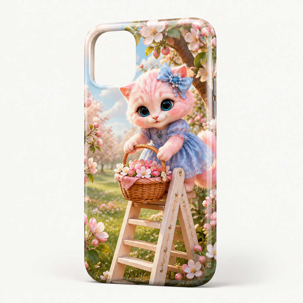 Apple Blossom Ladder phone case front view with Pink Kitten — The Fluffy Fam