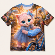 Bicycle Saddle Save all-over print T-shirt front view with Pink Kitten — The Fluffy Fam