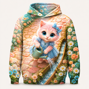 Cobblestone Rivulet Guide all-over print hoodie front view with Pink Kitten — The Fluffy Fam