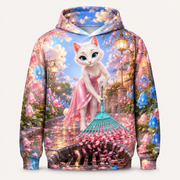 Bellflower Drain Clearing all-over print hoodie front view with Mom Cat — The Fluffy Fam