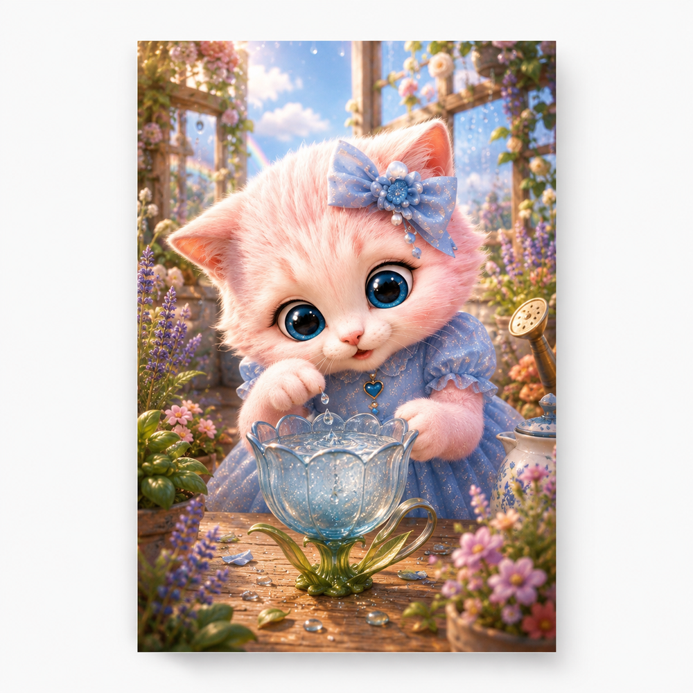 Tulip Rain-Cup Wonder art print front view with Pink Kitten — The Fluffy Fam
