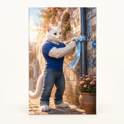 Downspout Ribbon Fix art print front view with Dad Cat — The Fluffy Fam