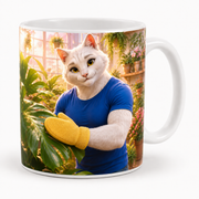 Fern Leaf Polish ceramic mug front view with Dad Cat — The Fluffy Fam