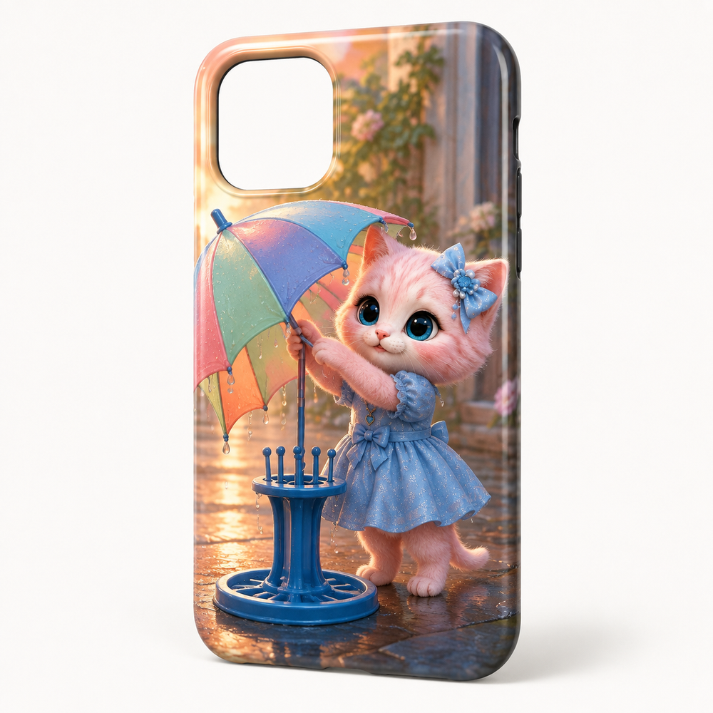 Umbrella Home Dry phone case front view with Pink Kitten — The Fluffy Fam