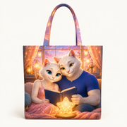 Goodnight Star Lamp canvas tote bag front view with Dad Cat and Mom Cat — The Fluffy Fam
