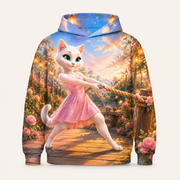 Flower-Knot Strength Pull all-over print hoodie front view with Mom Cat — The Fluffy Fam