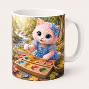 Leaf-Color Discovery ceramic mug front view with Pink Kitten — The Fluffy Fam