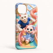 Rainbow Slide Swoosh phone case front view with Dad Cat and Pink Kitten — The Fluffy Fam