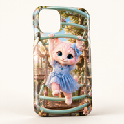 Monkey-Bar Mint Reach phone case front view with Pink Kitten — The Fluffy Fam