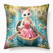 Striped Oar Pond Dip throw pillow front view with Mom Cat — The Fluffy Fam