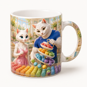 Macaron Color Cascade ceramic mug front view with Dad Cat and Mom Cat — The Fluffy Fam