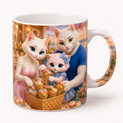 Waffle Cone Bouquet ceramic mug front view with the whole cat family — The Fluffy Fam