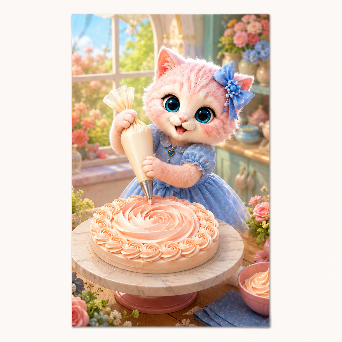 Buttercream Rosette Bloom art print front view with Pink Kitten — The Fluffy Fam
