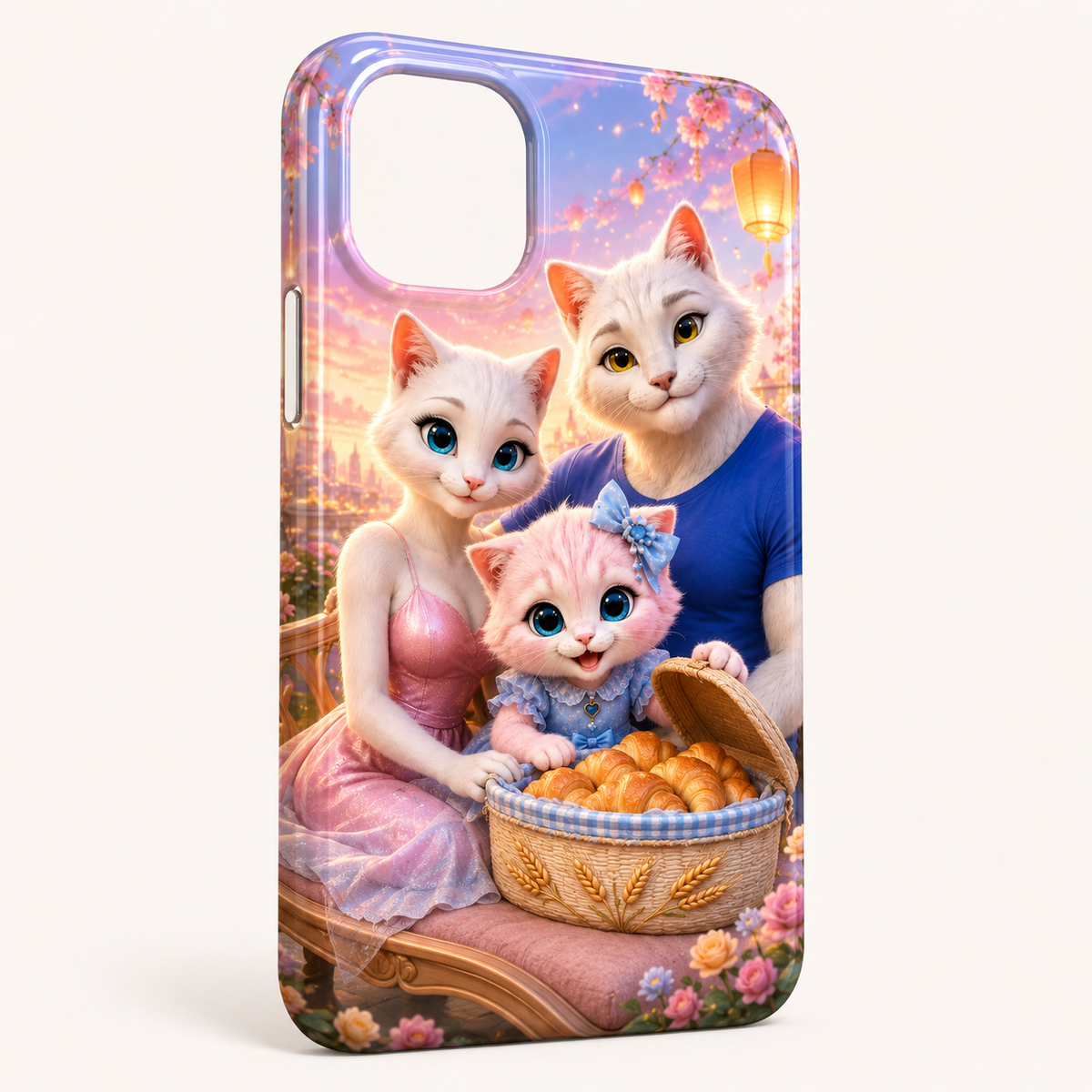 Crescent Roll Peek phone case front view with the whole cat family — The Fluffy Fam
