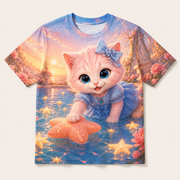 Star Pool Float Hello all-over print T-shirt front view with Pink Kitten — The Fluffy Fam