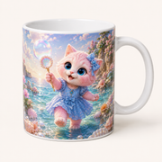 Bubble Cove Treasure ceramic mug front view with Pink Kitten — The Fluffy Fam