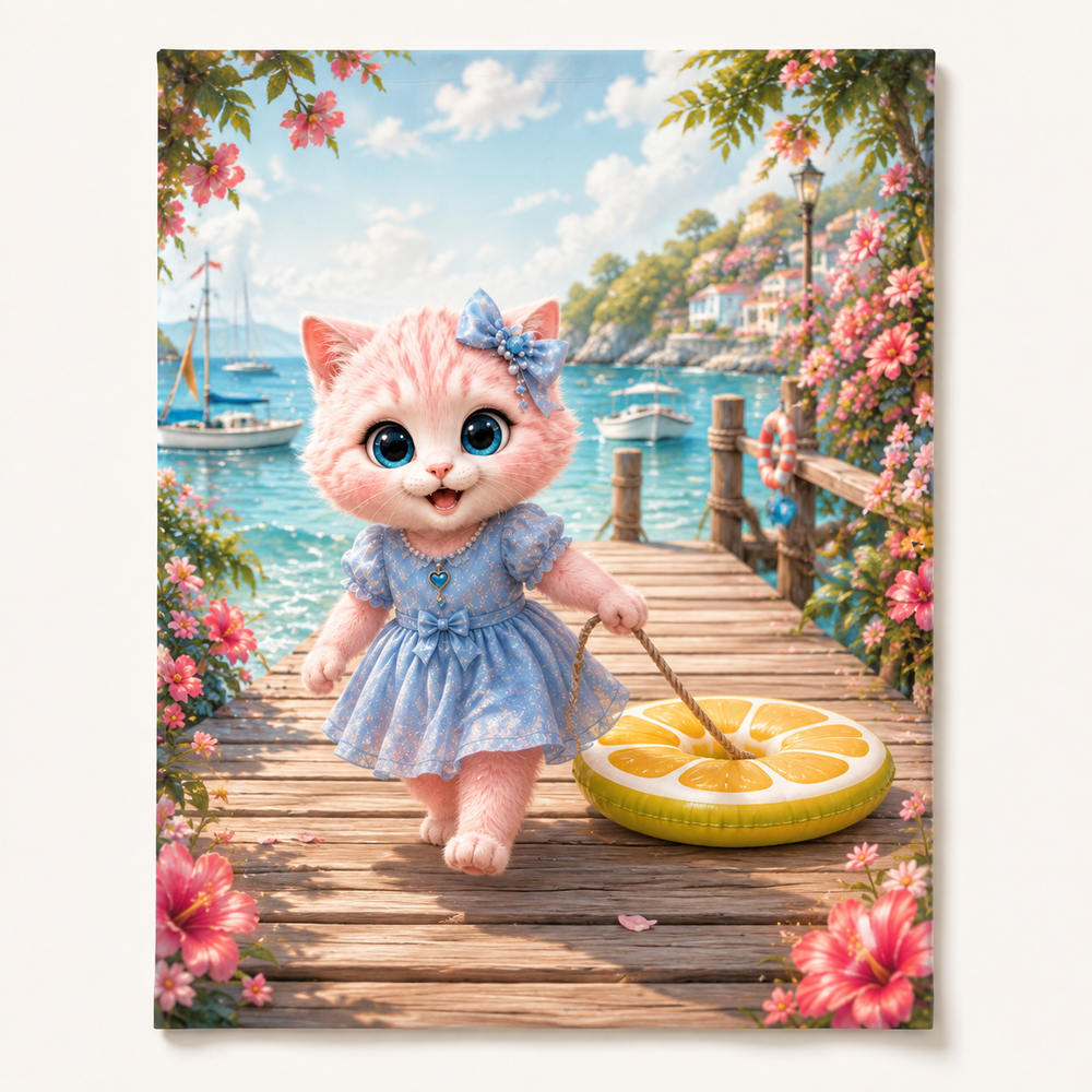 Float Rope Team Pull art print front view with Pink Kitten — The Fluffy Fam
