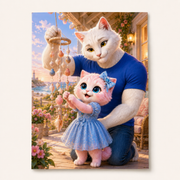Seashell Chime Steady art print front view with Dad Cat and Pink Kitten — The Fluffy Fam