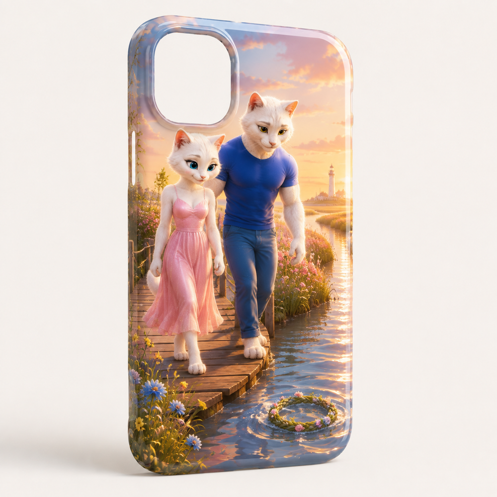 Seagrass Crown Float phone case front view with Dad Cat and Mom Cat — The Fluffy Fam