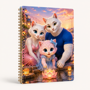Harbor Flower Lantern notebook cover front view with the whole cat family — The Fluffy Fam