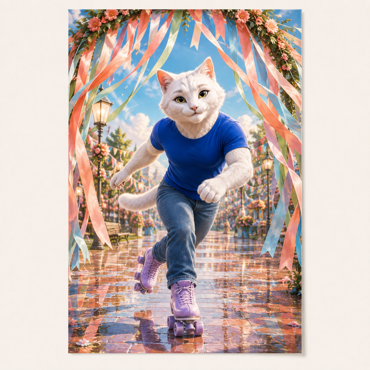 Ribbon Arch Roller Glide art print front view with Dad Cat — The Fluffy Fam