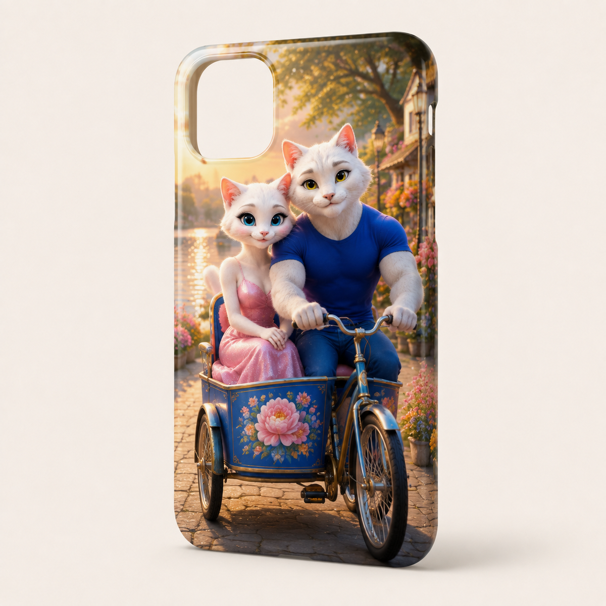 Pond Promenade Pedal phone case front view with Dad Cat and Mom Cat — The Fluffy Fam